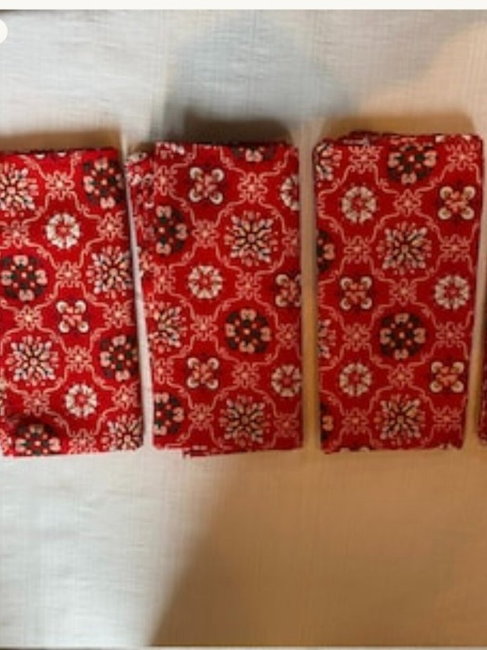 16" Red and white cloth napkins set of FIVE